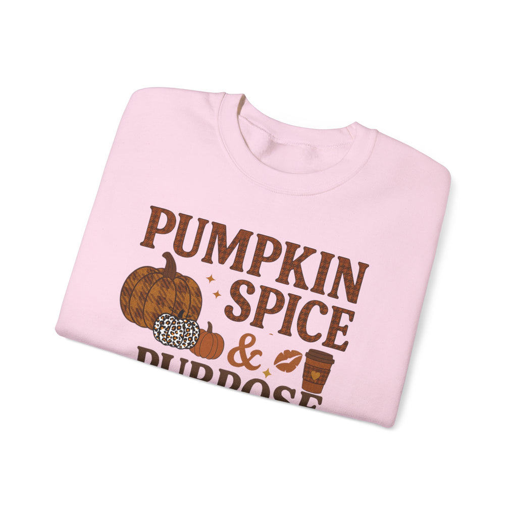 Pumpkin Spice & Purpose Crewneck Sweatshirt | Cozy Fall Apparel, Autumn Fashion, Gift for Pumpkin Lovers, Thanksgiving Outfit, Seasonal Wear