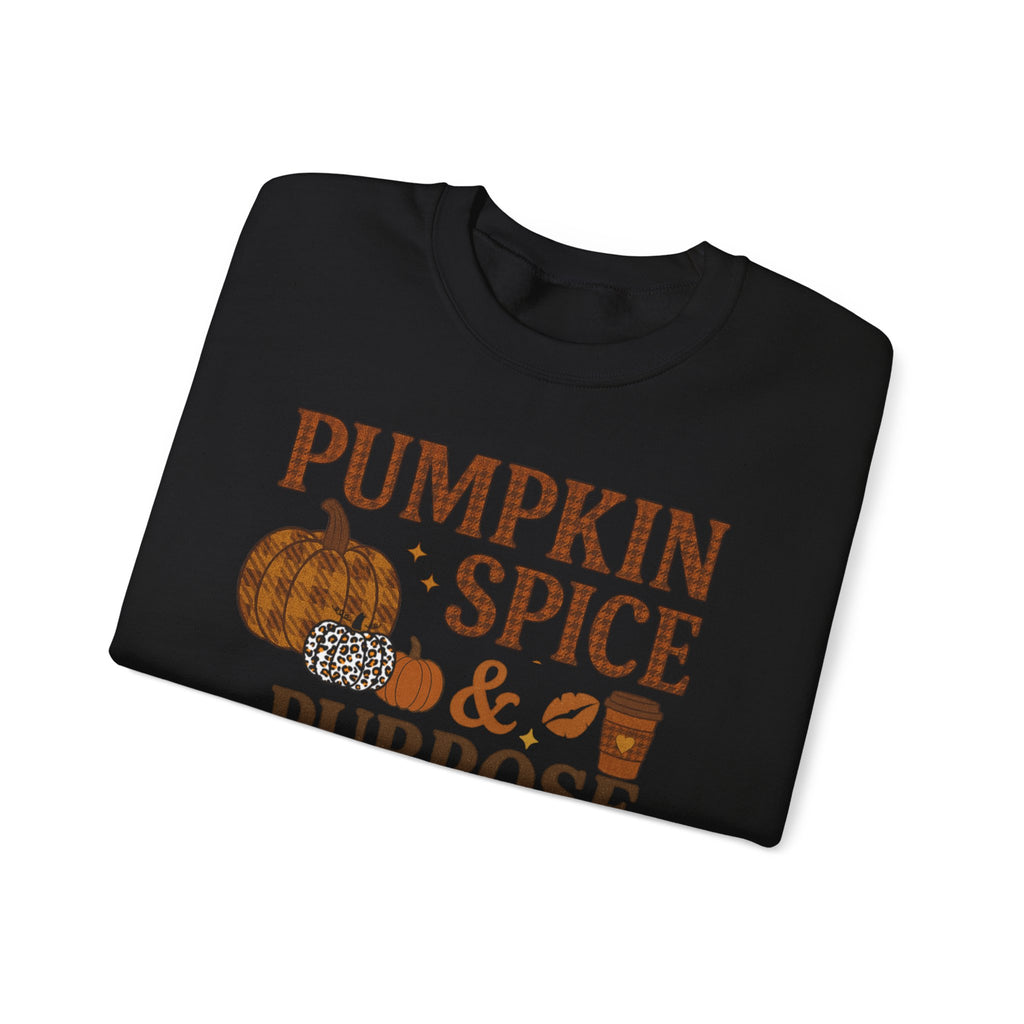 Pumpkin Spice & Purpose Crewneck Sweatshirt | Cozy Fall Apparel, Autumn Fashion, Gift for Pumpkin Lovers, Thanksgiving Outfit, Seasonal Wear