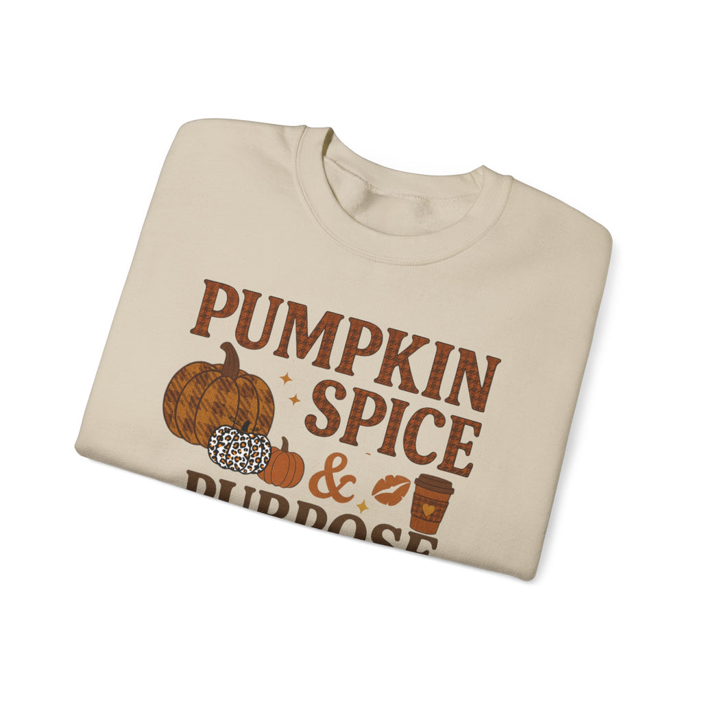 Pumpkin Spice & Purpose Crewneck Sweatshirt | Cozy Fall Apparel, Autumn Fashion, Gift for Pumpkin Lovers, Thanksgiving Outfit, Seasonal Wear