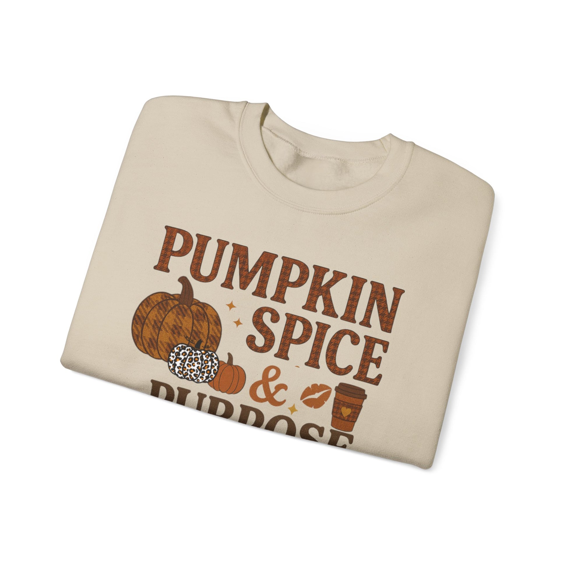 Pumpkin Spice & Purpose Crewneck Sweatshirt | Cozy Fall Apparel, Autumn Fashion, Gift for Pumpkin Lovers, Thanksgiving Outfit, Seasonal Wear