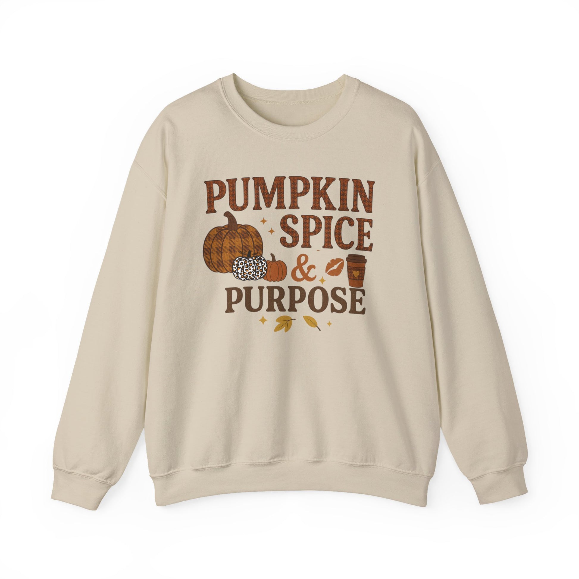 Pumpkin Spice & Purpose Crewneck Sweatshirt | Cozy Fall Apparel, Autumn Fashion, Gift for Pumpkin Lovers, Thanksgiving Outfit, Seasonal Wear