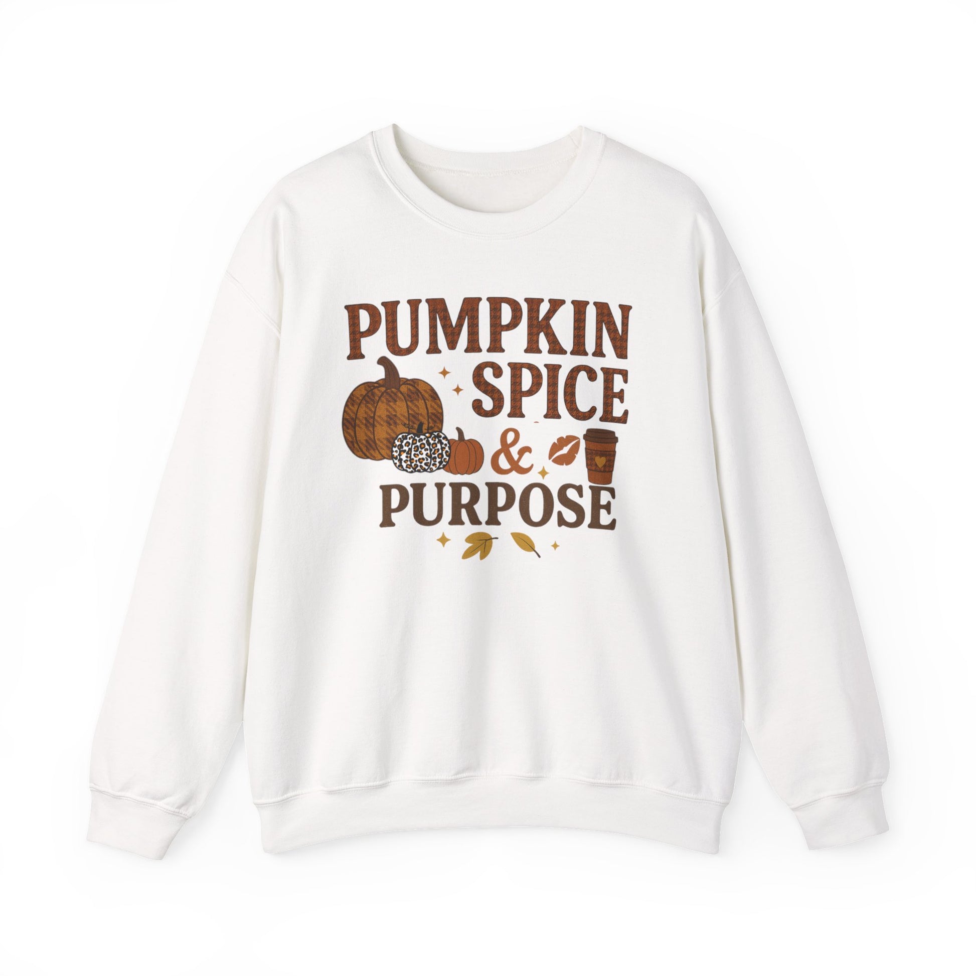 Pumpkin Spice & Purpose Crewneck Sweatshirt | Cozy Fall Apparel, Autumn Fashion, Gift for Pumpkin Lovers, Thanksgiving Outfit, Seasonal Wear